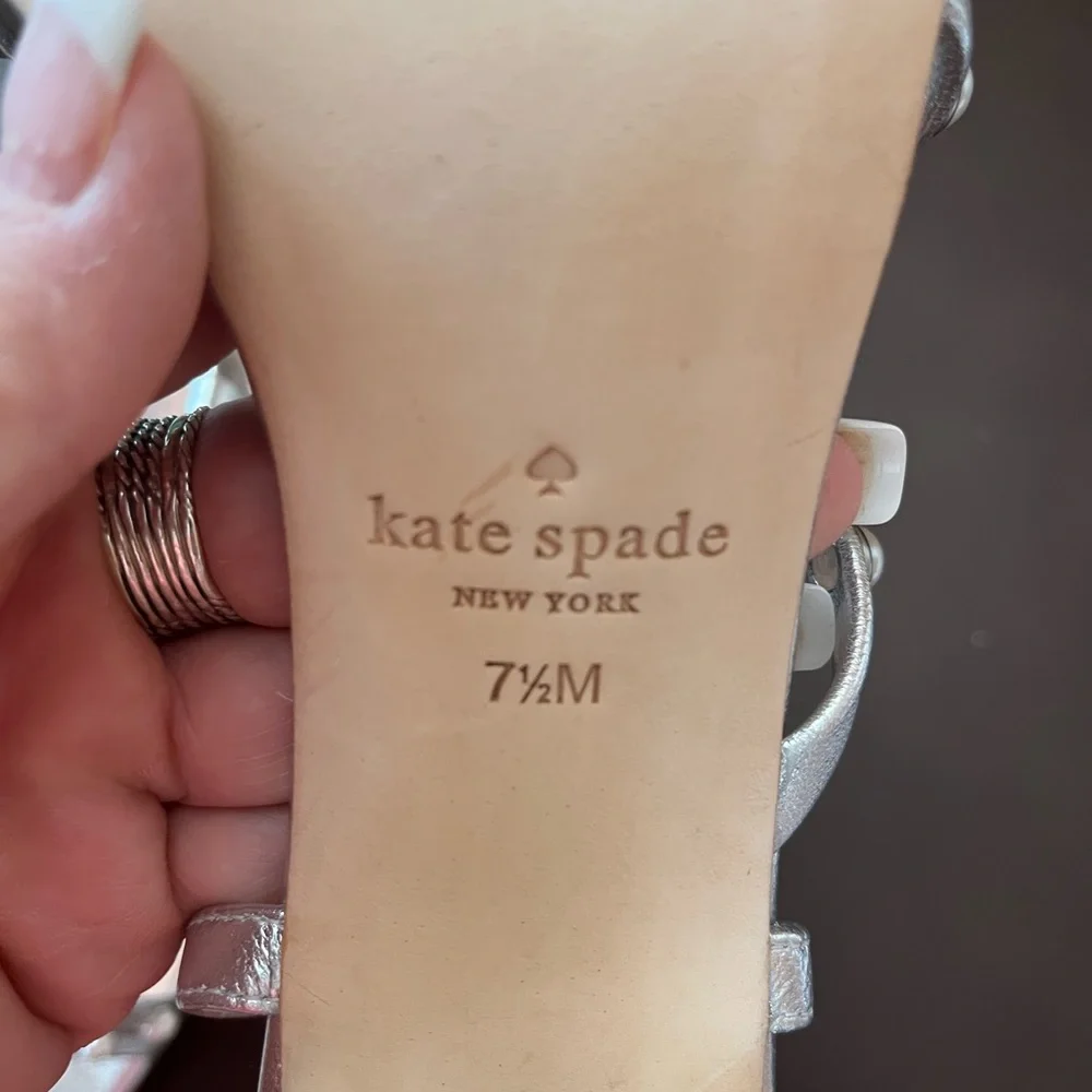 Kate Spade “Wynne” Silver Block Sandals